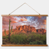Saguaro Cactus Superstition Mountain Sonnenunterga Wandteppich Mit Holzrahmen (Vorne)