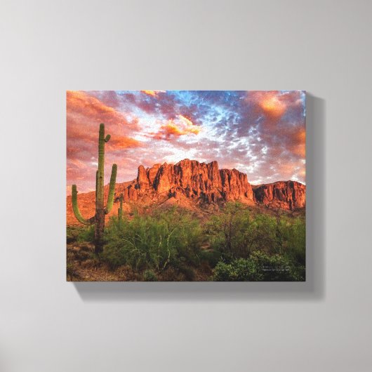 Saguaro Cactus Superstition Mountain Sunset 10x8 Leinwanddruck (Vorderseite)