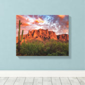 Saguaro Cactus Superstition Mountain Sunset 14x11 Leinwanddruck (Insitu (Holzboden))