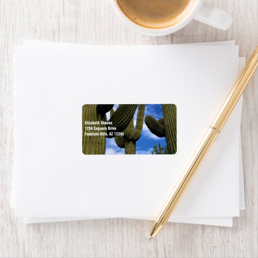 Saguaro Cactus Trio / Blue Sky & Clouds / Anschrif Adressaufkleber (Insitu)