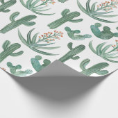 Saguaro Cactus und Wüstengelbe Pflanze auf weißem Geschenkpapier (Ecke)