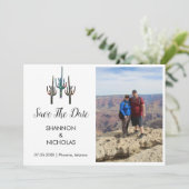 Saguaro Cactus Verlobung Foto Save the Date (Stehend Vorderseite)