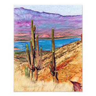 Saguaro-Kakteen Blauer See Violette Berge Arizona Fotodruck