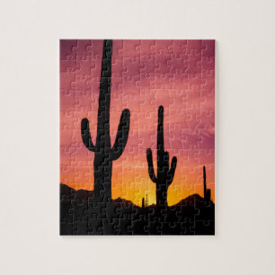 Saguaro-Kaktus bei Sonnenaufgang, Arizona Puzzle