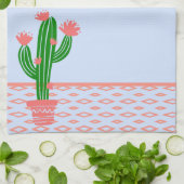 Saguaro-Kaktus, korallenrote Rose und hellblau Geschirrtuch (Gefaltet)