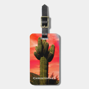 Saguaro-Kaktus-rotes Himmel-Südwestgepäck Gepäckanhänger