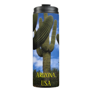 Saguaro-Kaktus-Trio / Blauer Himmel und Wolken / A Thermosbecher