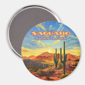 Saguaro Nationalpark Arizona Wüste Kaktus Retro Magnet (Vorderseite/Rückseite)
