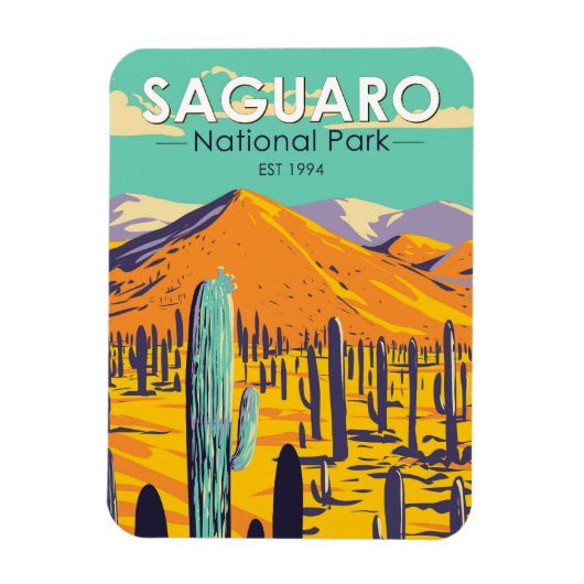 Saguaro Nationalpark Kacti im Frühjahr Vintag Magnet (Vertikal)