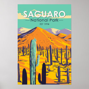 Saguaro Nationalpark Kacti im Frühjahr Vintag Poster