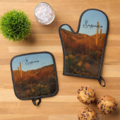Saguaro Sonnenuntergang I Ofenhandschuh & Topflappen-Set (Oben Unten)