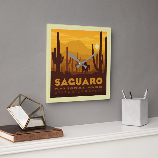 Saguaro Square Nationalpark | Arizona Quadratische Wanduhr (Büro)