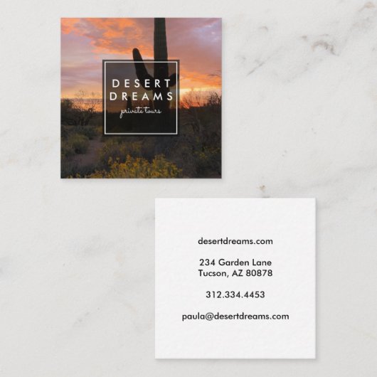 Saguaro Sunset Desert Garden Foto Reisen Tourismus Quadratische Visitenkarte (Vorne/Hinten)