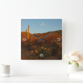Saguaro Sunset I Arizona Wüste Landschaft Quadratische Wanduhr (Zuhause)