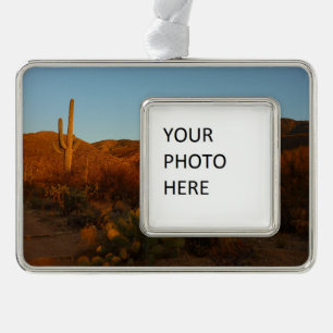 Saguaro Sunset I Arizona Wüste Landschaft Rahmen-Ornament Silber