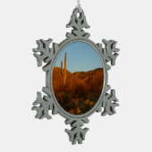 Saguaro Sunset I Arizona Wüste Landschaft Schneeflocken Zinn-Ornament (Links)