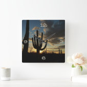 Saguaro Sunset II Arizona Wüste Landschaft Quadratische Wanduhr (Zuhause)
