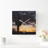 Saguaro Sunset III Arizona Wüste Landschaft Quadratische Wanduhr (Zuhause)