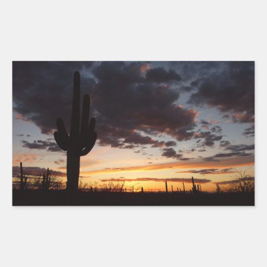 Saguaro Sunset III Arizona Wüste Landschaft Rechteckiger Aufkleber (Vorderseite)