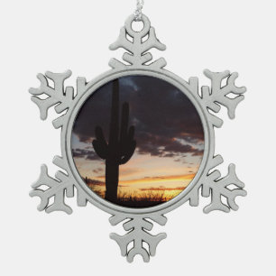 Saguaro Sunset III Arizona Wüste Landschaft Schneeflocken Zinn-Ornament