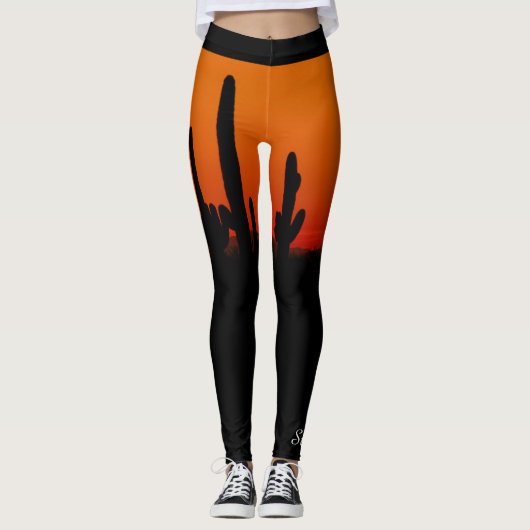 Saguaro Sunset Orange und Black, Personalisiert Na Leggings (Vorderseite)