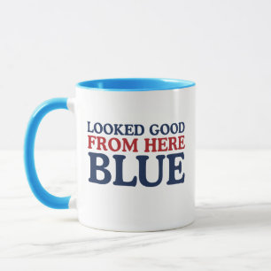 Sah von hier aus gut Blau Lustige Baseball-Mutter Tasse