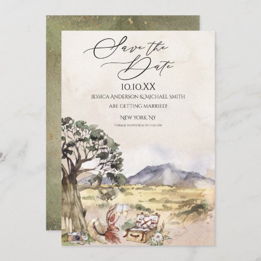 Sahara Savanna Picnic Save the Date Einladung (Vorne/Hinten)