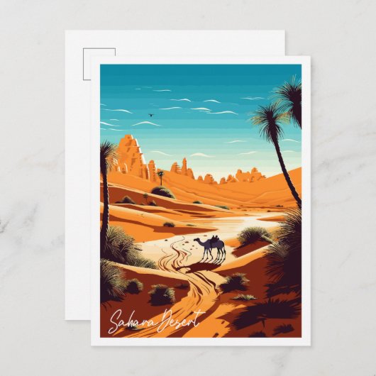 Sahara Wüste Vintage Reise Illustration Postkarte (Vorne/Hinten)