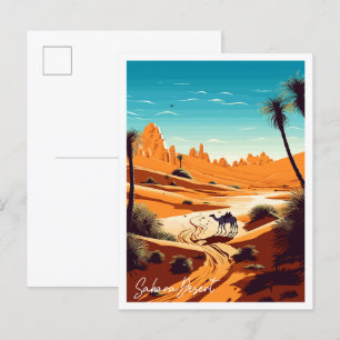 Sahara-Wüsten-Reiseillustration im Vintage-Stil Postkarte