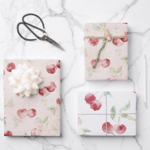 Sahne Rote Kirschen Geburtstag Geschenkpapier Set