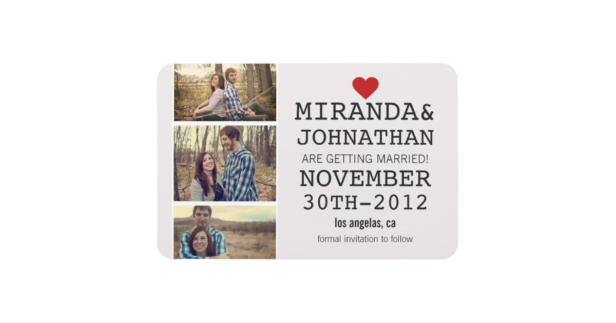 Sahne U Roter Foto Streifen Save The Date Magnet Zazzle De