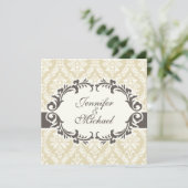 Sahnedamast-Hochzeits-Einladung Einladung (Stehend Vorderseite)