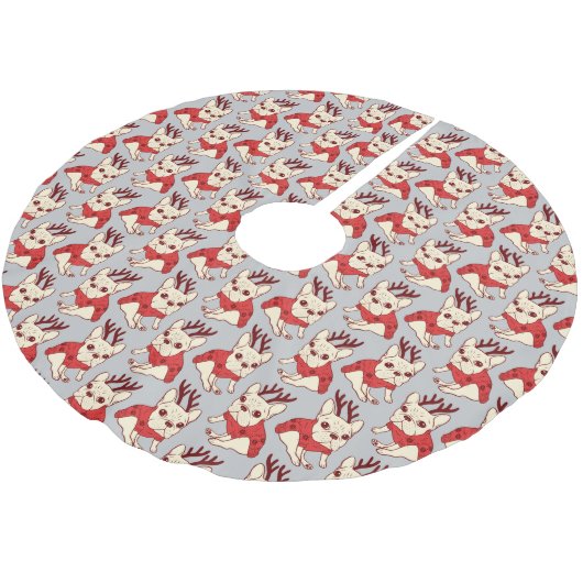 SahneFrenchie in der Weihnachtsstrickjacke Polyester Weihnachtsbaumdecke (Schrägansicht)