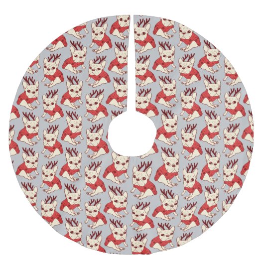 SahneFrenchie in der Weihnachtsstrickjacke Polyester Weihnachtsbaumdecke (Vorderseite)