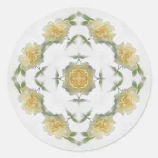Sahnige gelbe Rosen-Kaleidoskop-Kunst 1 Runder Aufkleber