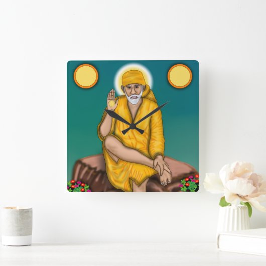 Sai Baba Clock Quadratische Wanduhr (Zuhause)
