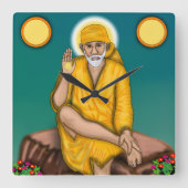 Sai Baba Clock Quadratische Wanduhr (Vorderseite)