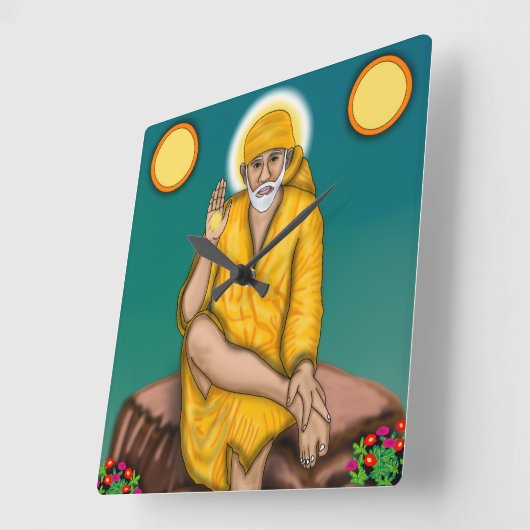 Sai Baba Clock Quadratische Wanduhr (Winkel)
