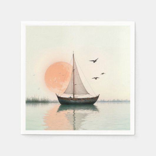 Saiboat Sonnenuntergang mit Möwen Serviette (Vorderseite)