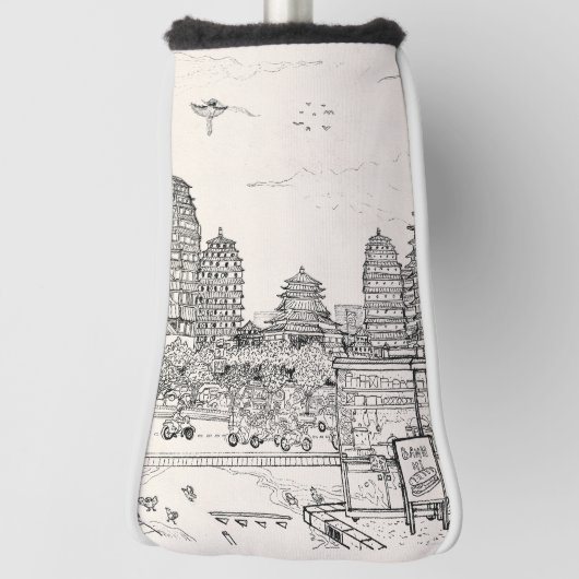 Saigon Pagoda Vietnam Stadtrandpfeifen Tinte zeich Golf Headcover (Rotieren 90)