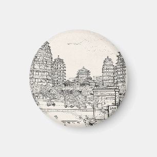 Saigon Pagoda Vietnam Stadtrandpfeifen Tinte zeich Magnet