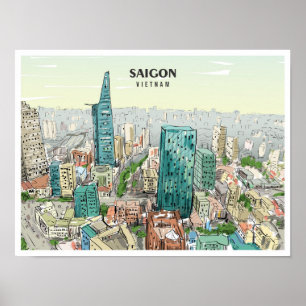 Saigon Vietnam Sketch Art Vintage Poster