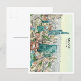 Saigon Vietnam Sketch Art Vintage Postkarte