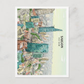 Saigon Vietnam Sketch Art Vintage Postkarte (Vorderseite)