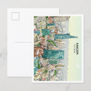 Saigon Vietnam Skizze Kunst Vintage Reise Postkarte