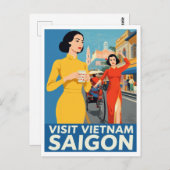 Saigon Vintage Travel Poster | Visit Vietnam Postkarte (Vorne/Hinten)