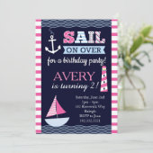 Sail Away Girl's Nautical Birthday Einladung (Stehend Vorderseite)
