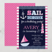 Sail Away Girl's Nautical Birthday Einladung (Vorne/Hinten)