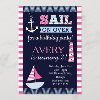 Sail Away Girl's Nautical Birthday Einladung