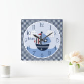 Sail Away/Nautical/Boats Kid's Baby Nursery Clock Quadratische Wanduhr (Zuhause)